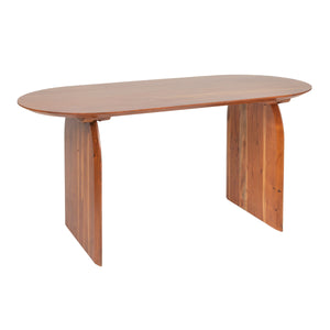 Rowena Interiors Pill-Shaped Solid Acacia Wood Dining Table with Sculptural Half Moon Base Seats Six Natural Finish EC1966
