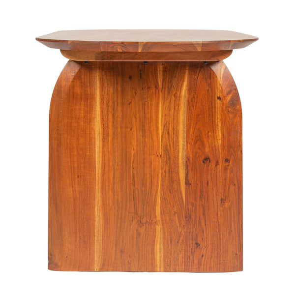 Rowena Interiors Pill-Shaped Solid Acacia Wood Dining Table with Sculptural Half Moon Base Seats Six Natural Finish EC1966