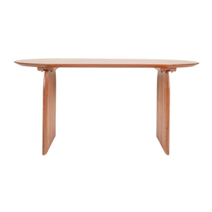 Rowena Interiors Pill-Shaped Solid Acacia Wood Dining Table with Sculptural Half Moon Base Seats Six Natural Finish EC1966