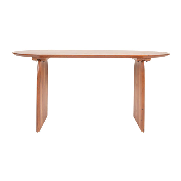 Rowena Interiors Pill-Shaped Solid Acacia Wood Dining Table with Sculptural Half Moon Base Seats Six Natural Finish EC1966