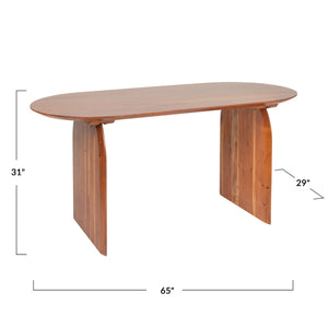 Rowena Interiors Pill-Shaped Solid Acacia Wood Dining Table with Sculptural Half Moon Base Seats Six Natural Finish EC1966
