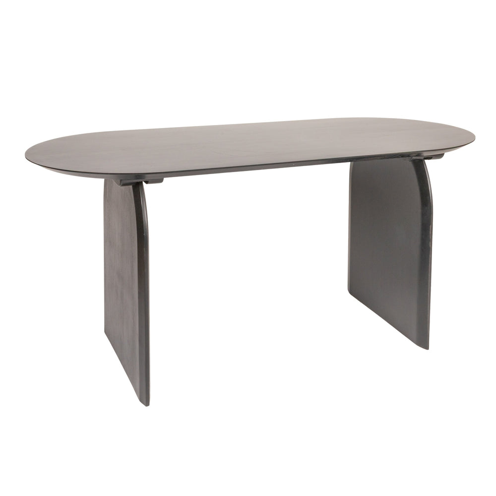 Rowena Interiors Pill-Shaped Solid Acacia Wood Dining Table with Sculptural Half Moon Base Seats Six Black Finish EC1967