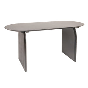 Rowena Interiors Pill-Shaped Solid Acacia Wood Dining Table with Sculptural Half Moon Base Seats Six Black Finish EC1967