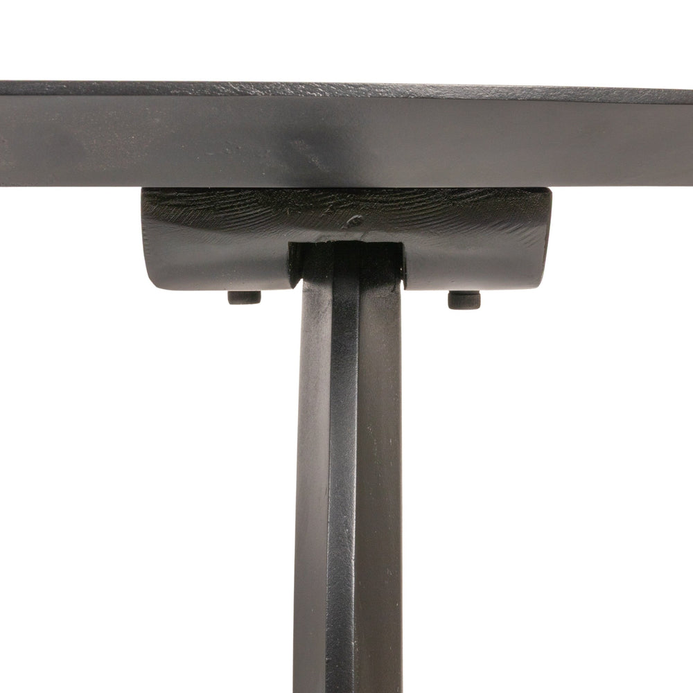 Rowena Interiors Pill-Shaped Solid Acacia Wood Dining Table with Sculptural Half Moon Base Seats Six Black Finish EC1967