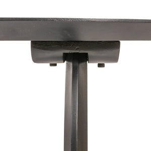 Rowena Interiors Pill-Shaped Solid Acacia Wood Dining Table with Sculptural Half Moon Base Seats Six Black Finish EC1967