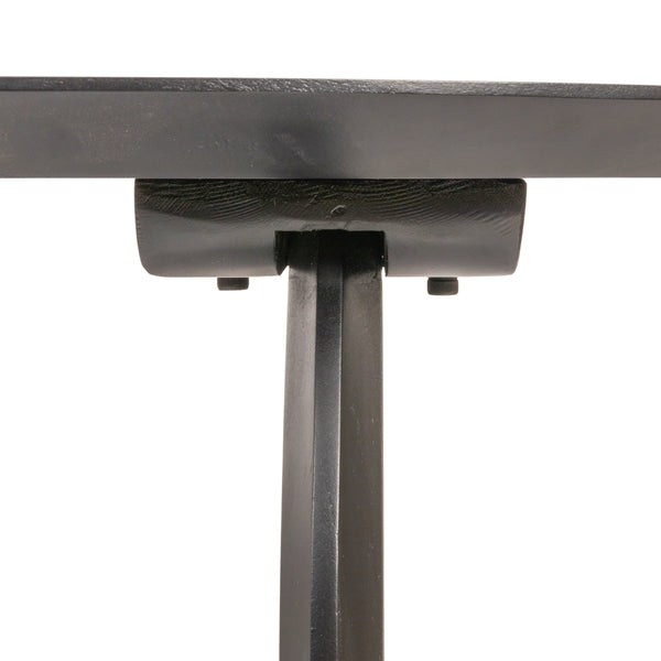 Rowena Interiors Pill-Shaped Solid Acacia Wood Dining Table with Sculptural Half Moon Base Seats Six Black Finish EC1967