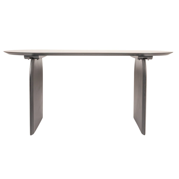 Rowena Interiors Pill-Shaped Solid Acacia Wood Dining Table with Sculptural Half Moon Base Seats Six Black Finish EC1967