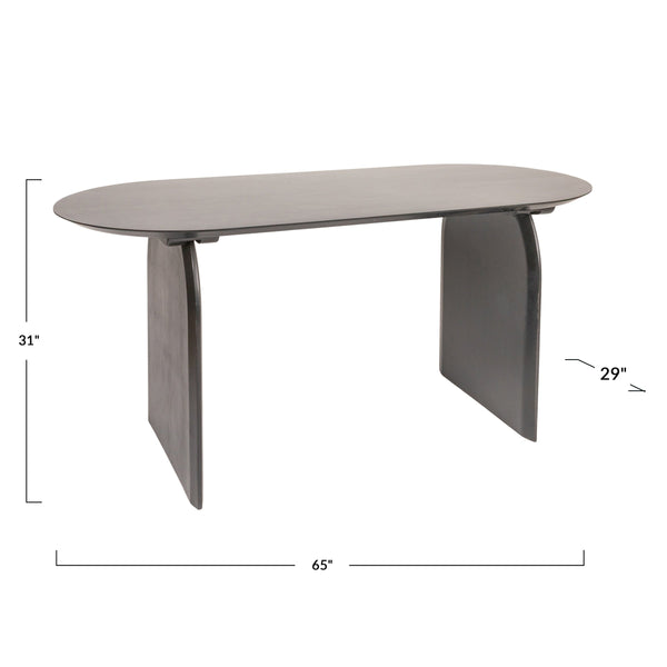 Rowena Interiors Pill-Shaped Solid Acacia Wood Dining Table with Sculptural Half Moon Base Seats Six Black Finish EC1967