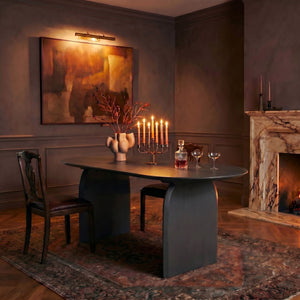 Rowena Interiors Pill-Shaped Solid Acacia Wood Dining Table with Sculptural Half Moon Base Seats Six Black Finish EC1967