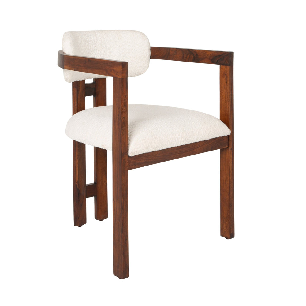 Rowena Interiors Acacia Wood Arm Dining Chair Boucle Upholstered Seat Natural Grain Farmhouse Modern EC1968