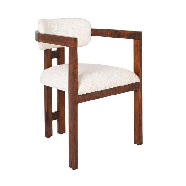 Rowena Interiors Acacia Wood Arm Dining Chair Boucle Upholstered Seat Natural Grain Farmhouse Modern EC1968