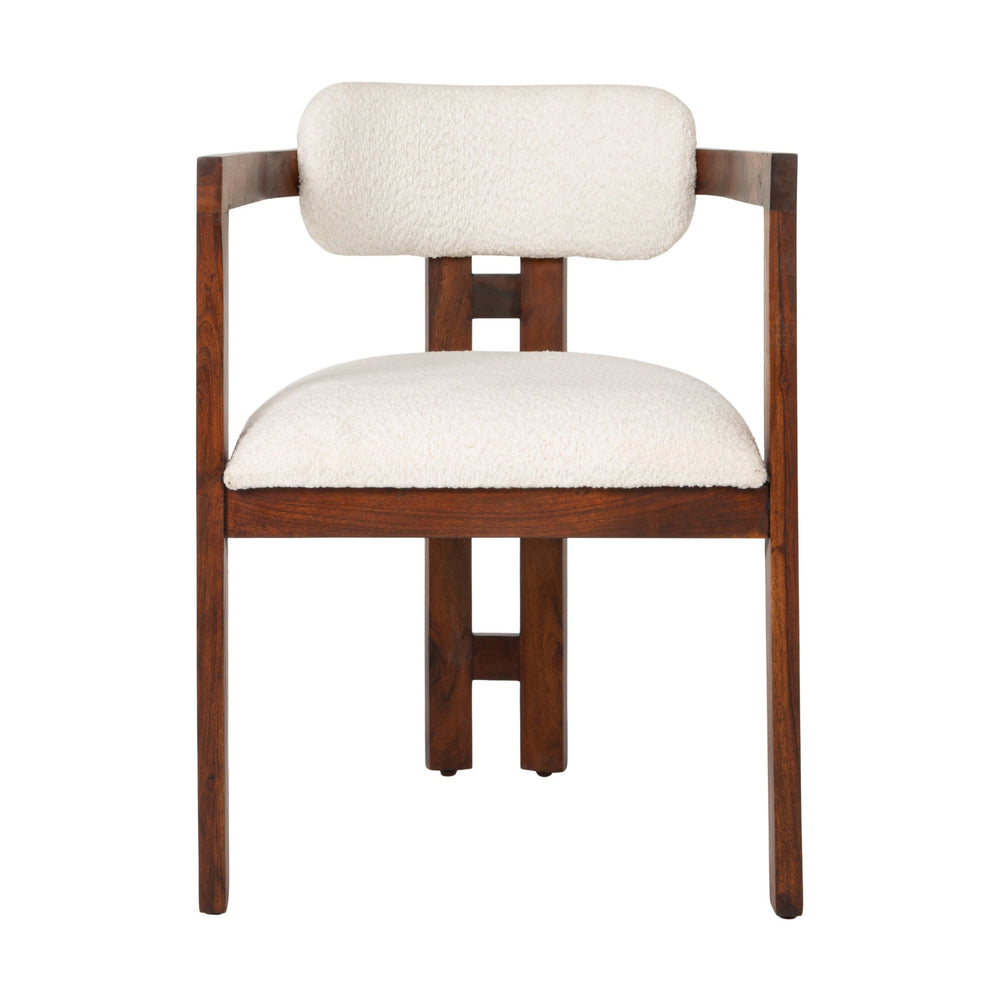 Rowena Interiors Acacia Wood Arm Dining Chair Boucle Upholstered Seat Natural Grain Farmhouse Modern EC1968