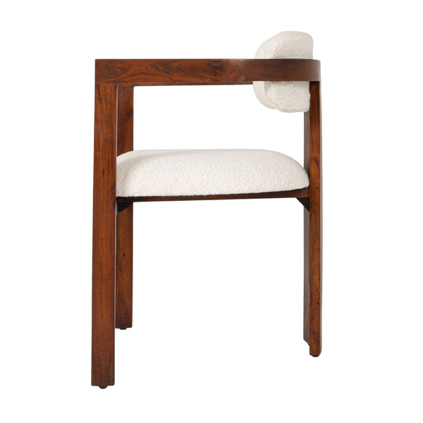 Rowena Interiors Acacia Wood Arm Dining Chair Boucle Upholstered Seat Natural Grain Farmhouse Modern EC1968