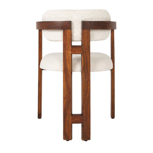 Rowena Interiors Acacia Wood Arm Dining Chair Boucle Upholstered Seat Natural Grain Farmhouse Modern EC1968