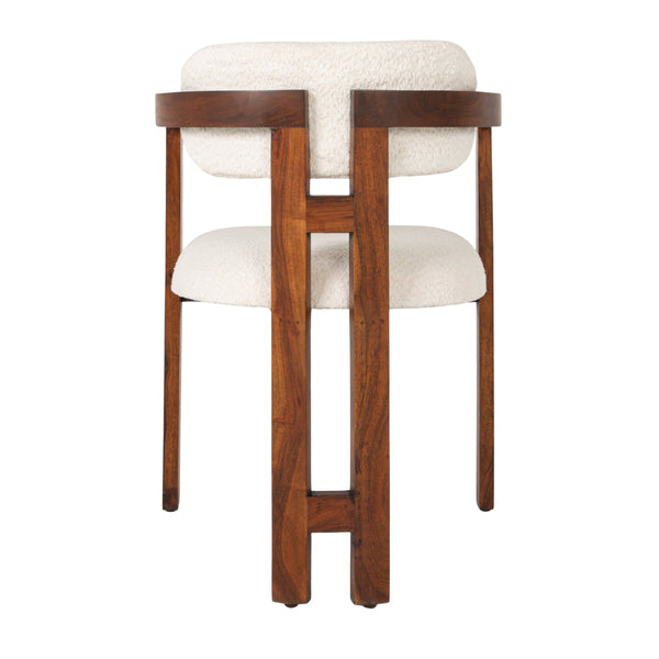Rowena Interiors Acacia Wood Arm Dining Chair Boucle Upholstered Seat Natural Grain Farmhouse Modern EC1968