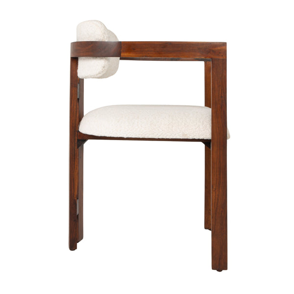 Rowena Interiors Acacia Wood Arm Dining Chair Boucle Upholstered Seat Natural Grain Farmhouse Modern EC1968