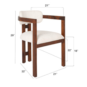 Rowena Interiors Acacia Wood Arm Dining Chair Boucle Upholstered Seat Natural Grain Farmhouse Modern EC1968