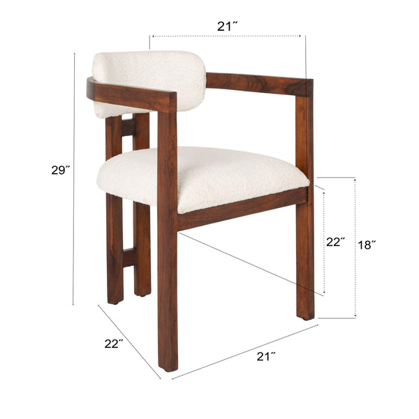 Rowena Interiors Acacia Wood Arm Dining Chair Boucle Upholstered Seat Natural Grain Farmhouse Modern EC1968
