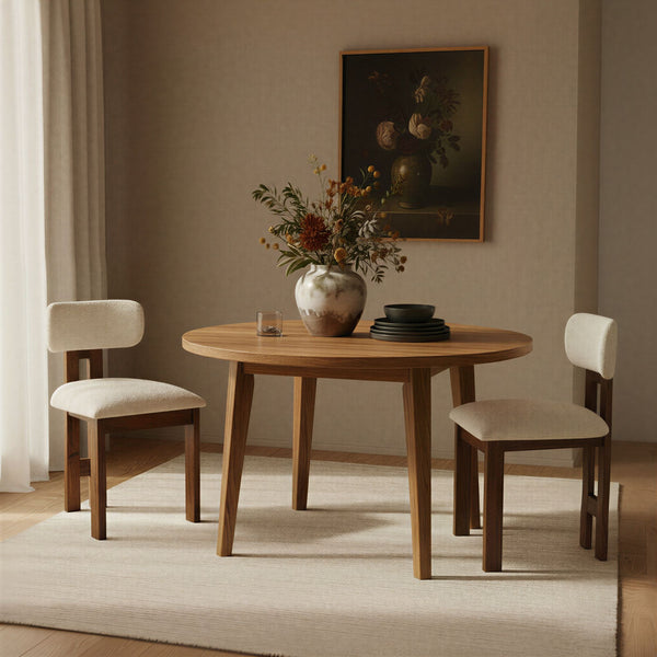 Rowena Interiors Acacia Wood Dining Chairs Solid Frame Upholstered Seat Farmhouse Kitchen Set of 2 EC1970