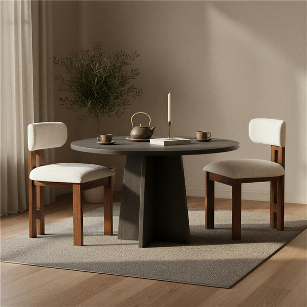 Rowena Interiors Acacia Wood Dining Chairs Solid Frame Upholstered Seat Farmhouse Kitchen Set of 2 EC1970