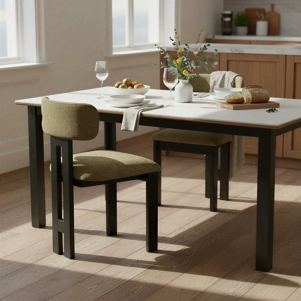 Rowena Interiors Acacia Solid Wood Armless Dining Chairs Upholstered Seat Modern Farmhouse Set of 2 EC1971