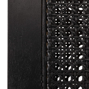 Rowena Interiors Mango Wood Round End Table with Woven Cane Panels for Living Room or Bedside Black EC1973