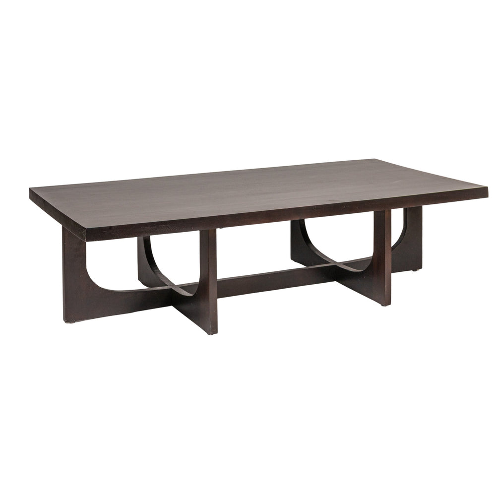 Rowena Interiors Rectangular Solid Mango Wood Coffee Table with Cross Trestle Base in Black Walnut Finish EC1974