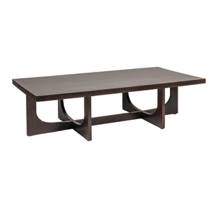 Rowena Interiors Rectangular Solid Mango Wood Coffee Table with Cross Trestle Base in Black Walnut Finish EC1974