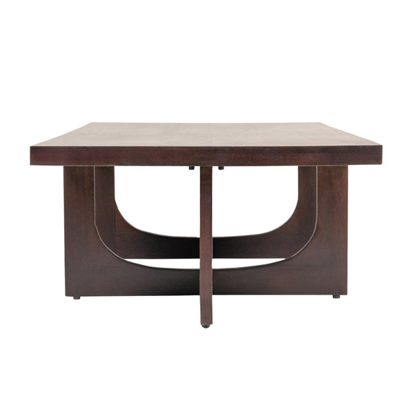 Rowena Interiors Rectangular Solid Mango Wood Coffee Table with Cross Trestle Base in Black Walnut Finish EC1974