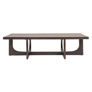 Rowena Interiors Rectangular Solid Mango Wood Coffee Table with Cross Trestle Base in Black Walnut Finish EC1974
