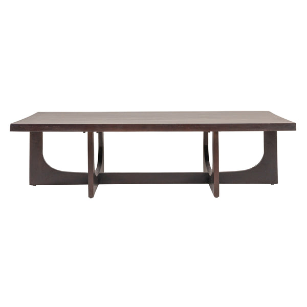 Rowena Interiors Rectangular Solid Mango Wood Coffee Table with Cross Trestle Base in Black Walnut Finish EC1974