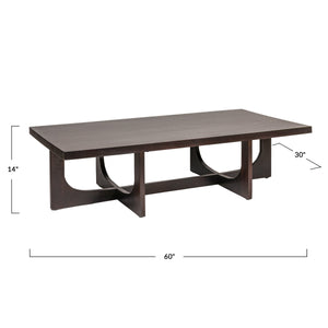Rowena Interiors Rectangular Solid Mango Wood Coffee Table with Cross Trestle Base in Black Walnut Finish EC1974