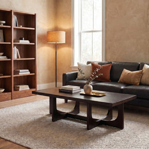 Rowena Interiors Rectangular Solid Mango Wood Coffee Table with Cross Trestle Base in Black Walnut Finish EC1974