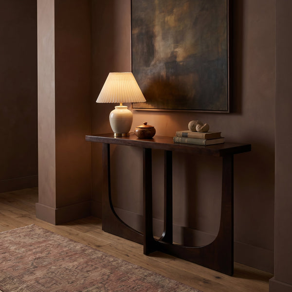 Rowena Interiors Rectangular Solid Mango Wood Console Table with Cross Trestle Base for Entryway Decor EC1975