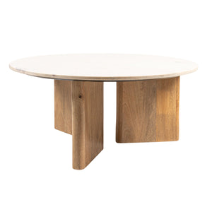 Rowena Interiors Round Marble Top Mango Wood Tripod Coffee Table Organic Modern Living Room Accent EC1978MC