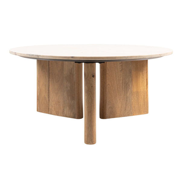 Rowena Interiors Round Marble Top Mango Wood Tripod Coffee Table Organic Modern Living Room Accent EC1978MC