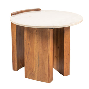 Rowena Interiors Round Marble Top Mango Wood Coffee Table with Open Slat Base for Living Rooms EC1980MC
