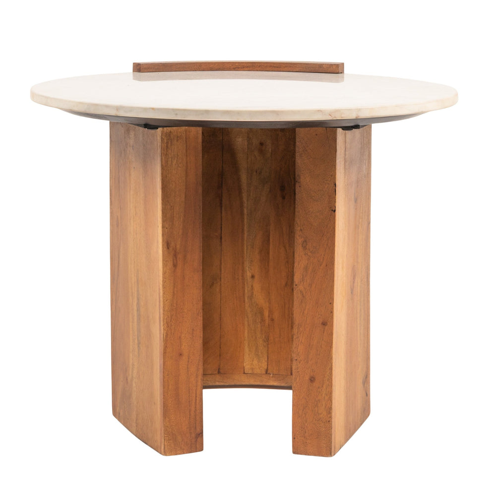 Rowena Interiors Round Marble Top Mango Wood Coffee Table with Open Slat Base for Living Rooms EC1980MC