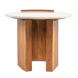 Rowena Interiors Round Marble Top Mango Wood Coffee Table with Open Slat Base for Living Rooms EC1980MC