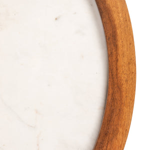 Rowena Interiors Round Marble Top Mango Wood Coffee Table with Open Slat Base for Living Rooms EC1980MC