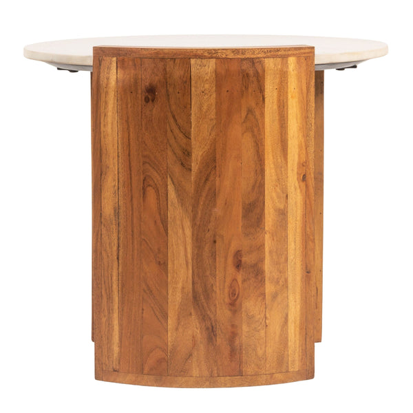 Rowena Interiors Round Marble Top Mango Wood Coffee Table with Open Slat Base for Living Rooms EC1980MC