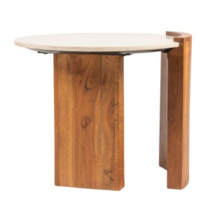 Rowena Interiors Round Marble Top Mango Wood Coffee Table with Open Slat Base for Living Rooms EC1980MC