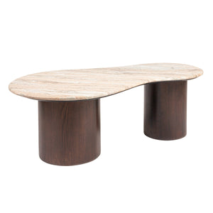 Rowena Interiors Asymmetrical Oblong Marble Top Coffee Table with Solid Mango Wood Base for Living Room EC1981MC