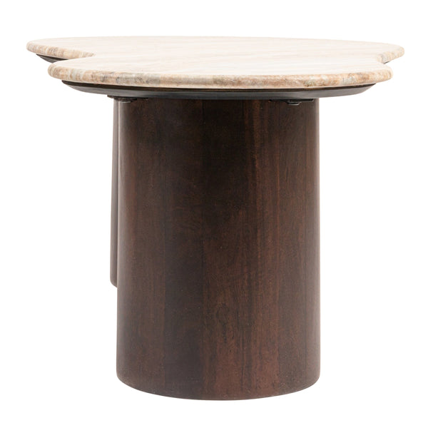 Rowena Interiors Asymmetrical Oblong Marble Top Coffee Table with Solid Mango Wood Base for Living Room EC1981MC
