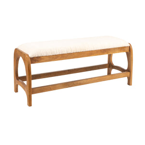 Rowena Interiors Mango Wood Arch Base Bench with Channel Stitched Seat for Entryway or Bedroom Natural Cotton EC1984