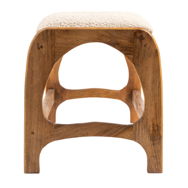 Rowena Interiors Mango Wood Arch Base Bench with Channel Stitched Seat for Entryway or Bedroom Natural Cotton EC1984