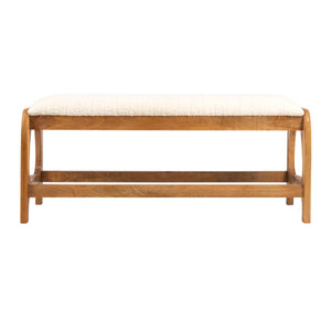 Rowena Interiors Mango Wood Arch Base Bench with Channel Stitched Seat for Entryway or Bedroom Natural Cotton EC1984