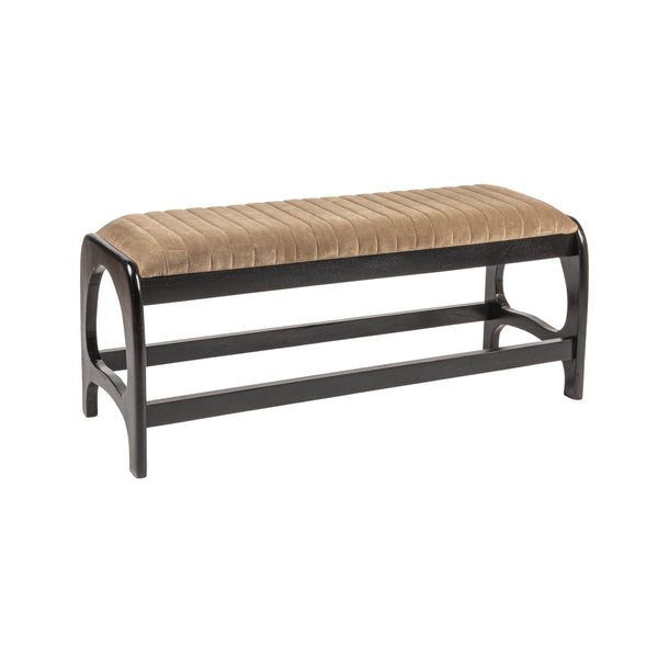 Rowena Interiors Mango Wood Arch Base Bench with Channel Stitched Seat for Entryway or Bedroom Black Velvet EC1985