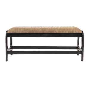 Rowena Interiors Mango Wood Arch Base Bench with Channel Stitched Seat for Entryway or Bedroom Black Velvet EC1985