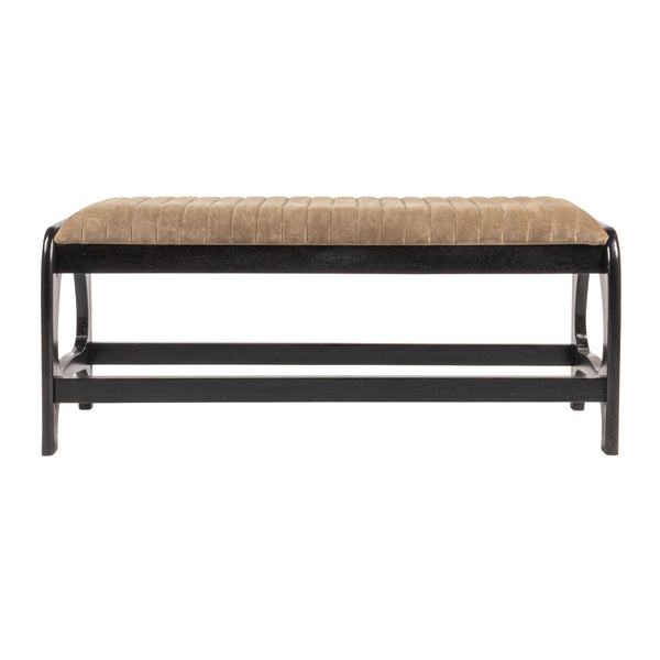 Rowena Interiors Mango Wood Arch Base Bench with Channel Stitched Seat for Entryway or Bedroom Black Velvet EC1985